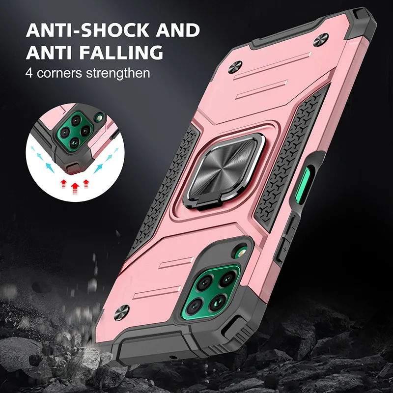 for Huawei P40 Lite Armor Shockproof Case for Huawei P 40 Lite Drop Protective Defender Magnet Holder Ring Case Cover phone belt pouch