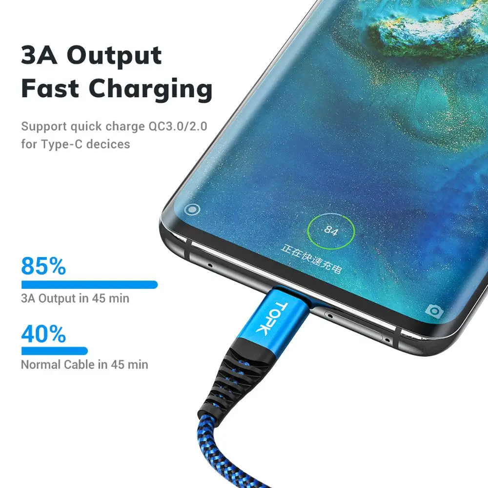 TOPK USB Type C кабель Быстрая зарядка для Samsung S9 S10 Plus мобильный телефон зарядки Xiaomi redmi