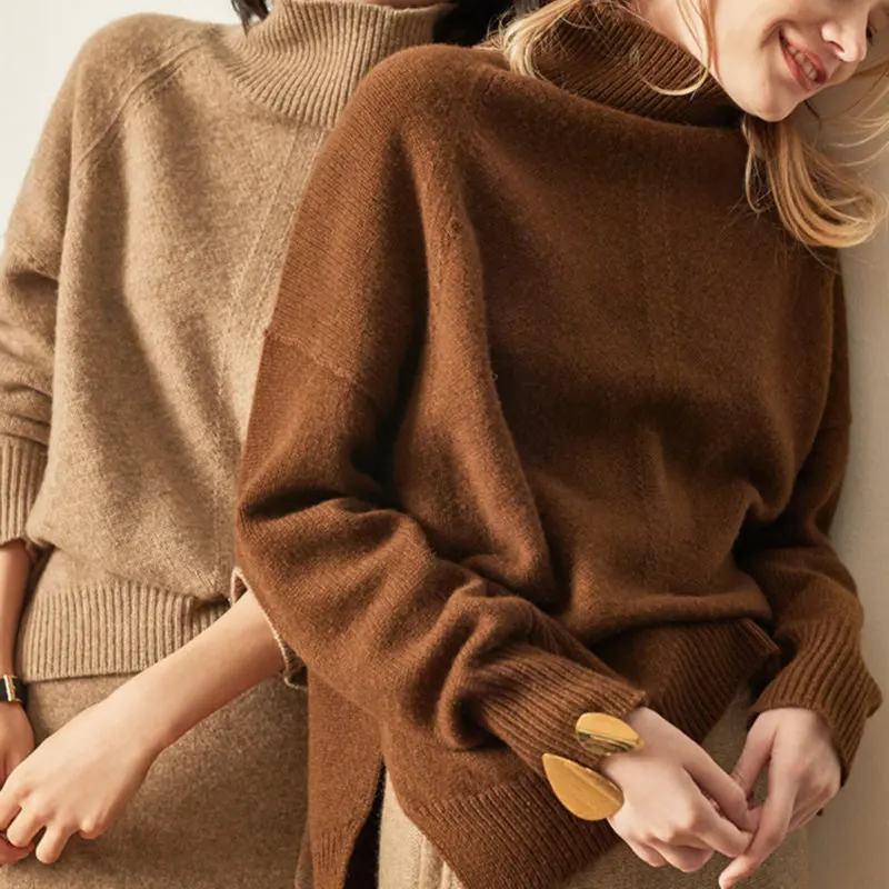 2020 Fashion Autumn and Winter New Cashmere Sweater Women's High-Necked Pullover Loose Thick Short Paragraph Knit Shirt | Женская