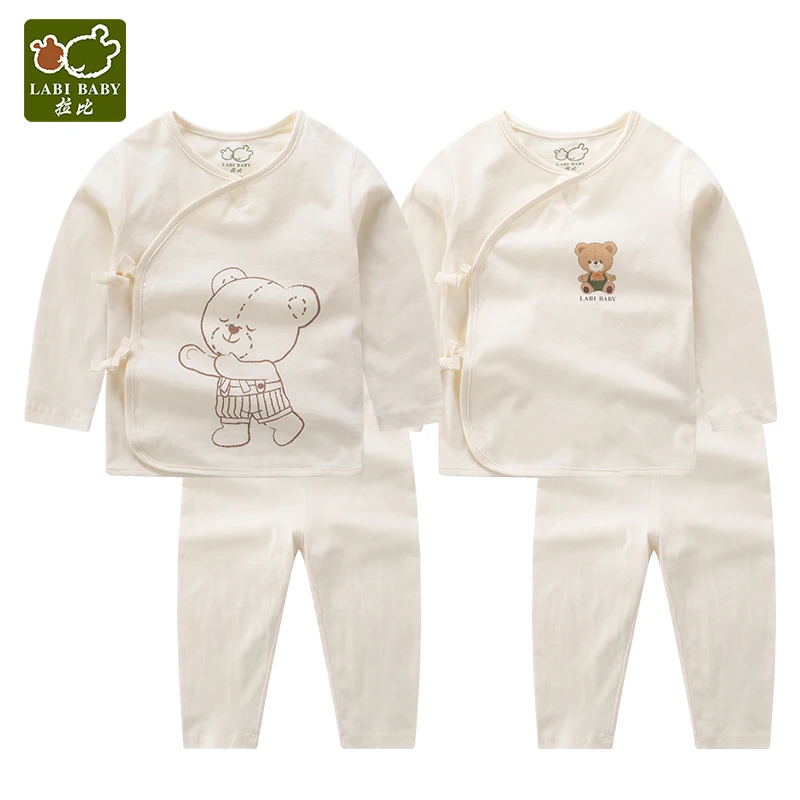 

2 Baby Sleeper Set Newborn Girls Pajama Set with Robe Cotton Cartoon Bear Soft Warm Fall Clothing Unisex for 0-6 Months