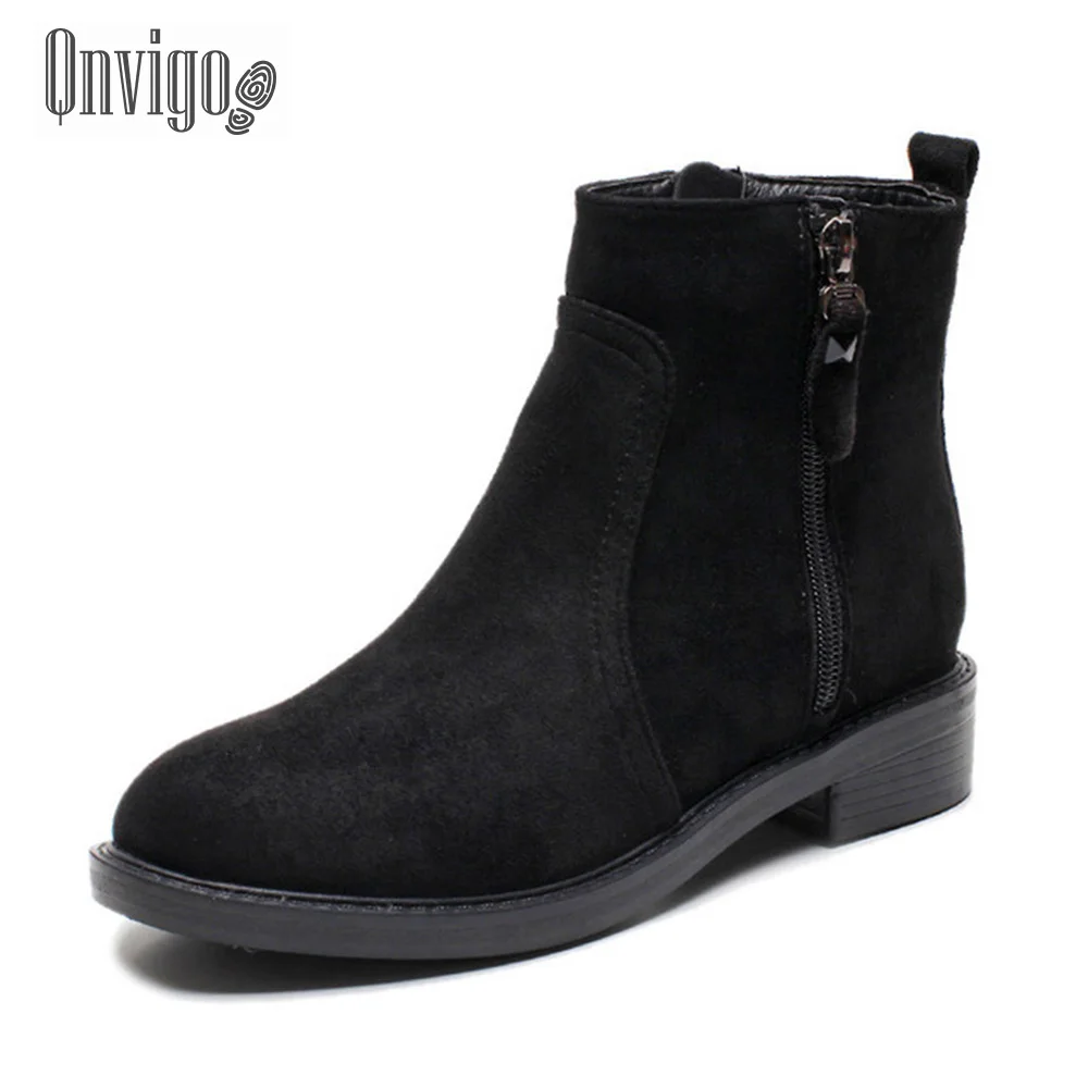 

Qnvigo Ankle Boots For Women Plus Size 43 Dark Black Zip Chelsea Warm Martin Boots British Style Heel Ankle Boots Hot Sale 2020