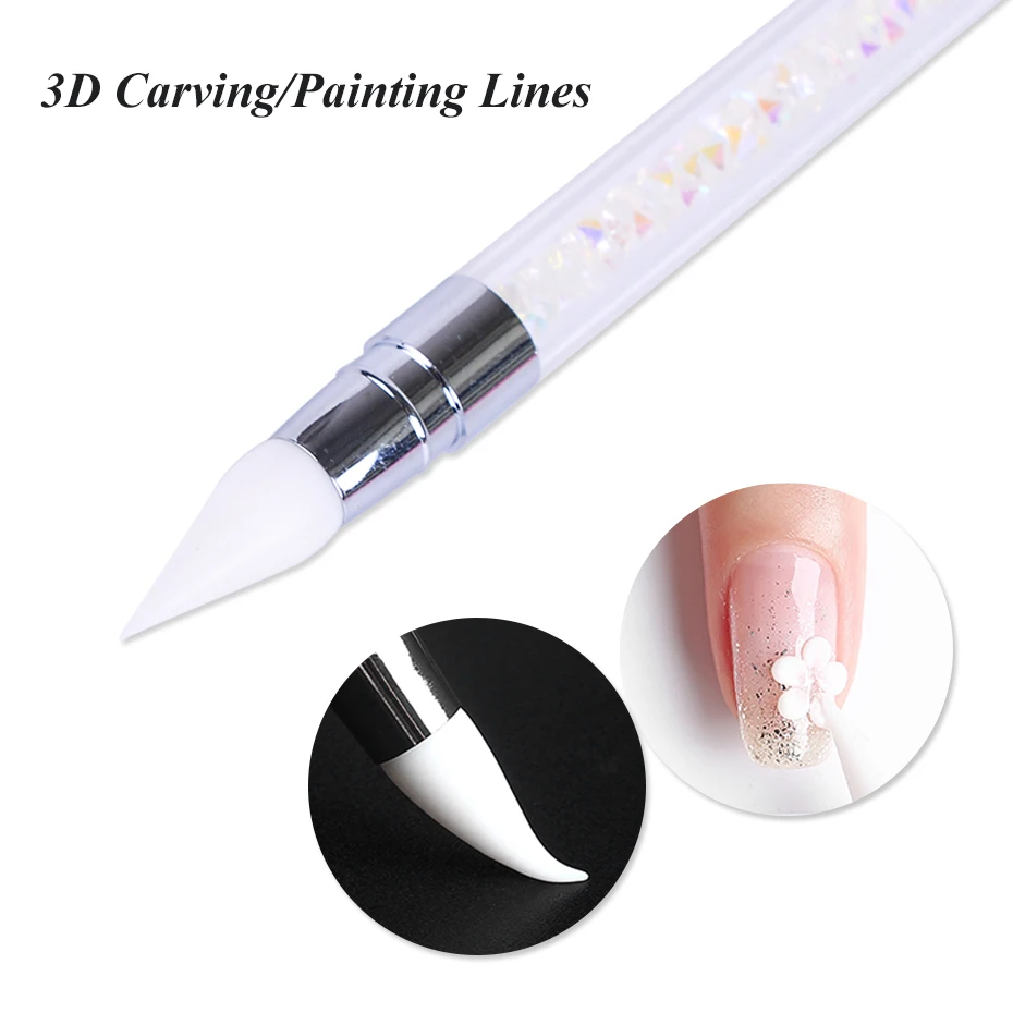 Nail Art Silicone Brush 5Pcs Carving Painting Pencil 10 Tips UV Gel DIY Polish Dual-head Mirror Powder Sculpture Manicure Tools (3)
