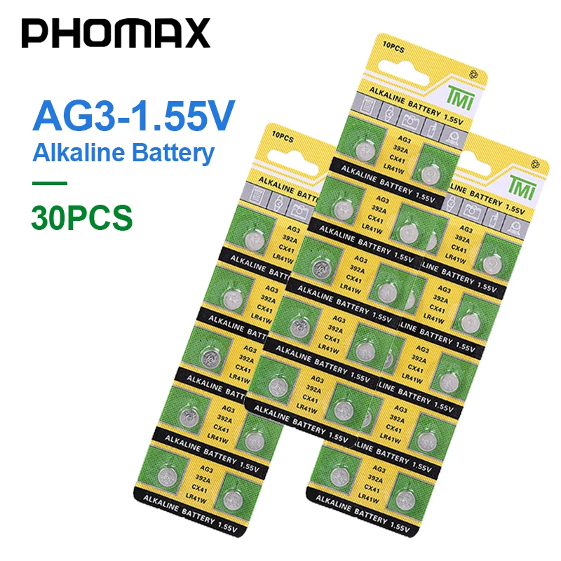 PHOMAX 30 шт./упак. Кнопочная батарея AG3 SR41 192 392A L736 LR41 CX41 384 392 щелочная часы
