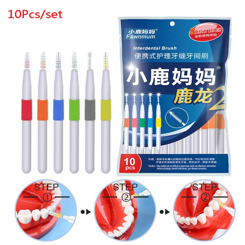 10pcs Oral Hygiene Push-pull Interdental Brush Adults Tooth Cleaning Floss Brush Tooth Pick Toothpick Oral