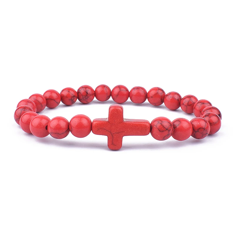 Natural Turquoise Cross Beads Stone Bracelets Men Women