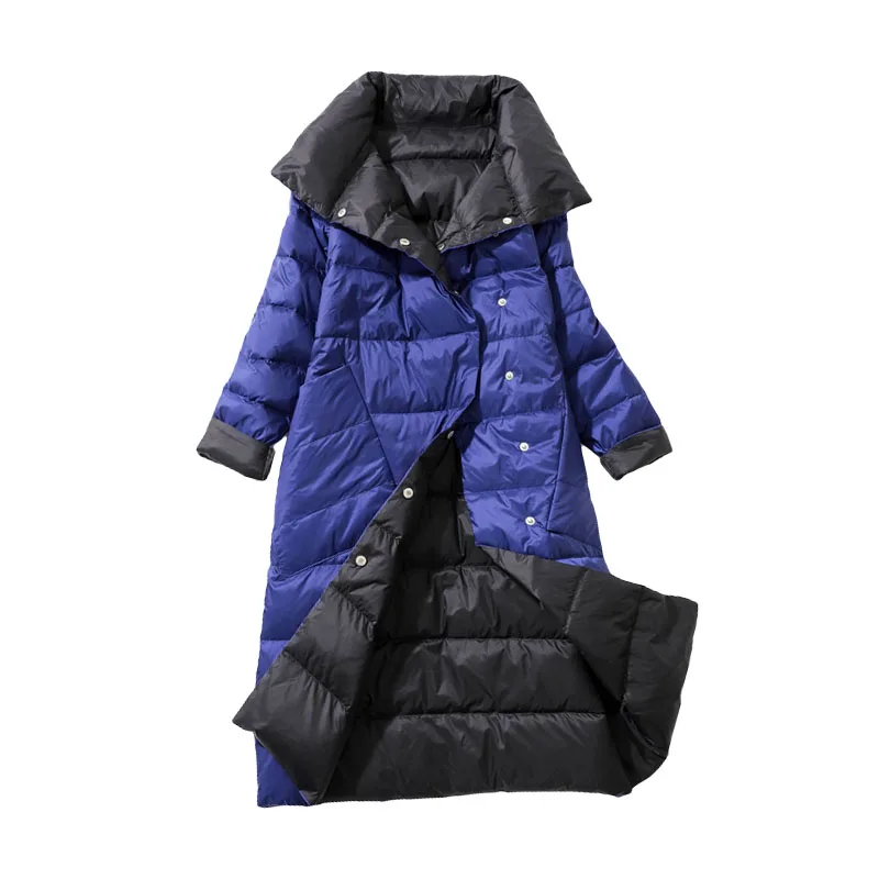 2024 hiver doudoune femmes Parkas manteaux col roulé longue décontracté léger chaud duvet de canard Double face porter imperméable vêtements d'extérieur