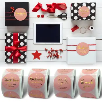 

500pcs Round Labels Handmade Kraft Paper Pink Hot Gold Packaging Sticker Candy Bag Gift Box Packing Wedding Party Thanks Sticker