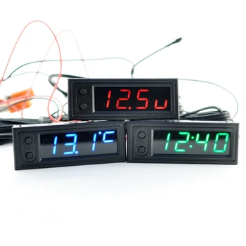 

DIY Car Clock Temperature 2 Probes Voltage Monitor Panel Meter LED Digital Clock Timer Brightness Adjustment Green Blue Red