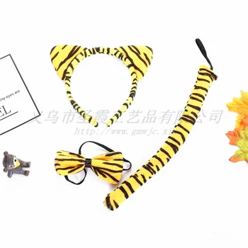 

Halloween Tiger Pattern Three-piece Set Holiday Party Performance Children's Day Atmosphere Props Tiger Hair Bands Three-piece