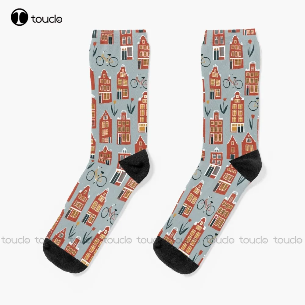 

Cute Amsterdam Houses Pattern Socks Personalized Socks Personalized Custom Unisex Adult Teen Youth Socks 360° Digital Print