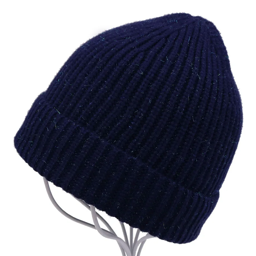 Зимние вязаные теплые шапки Skullies для женщин, кашемировая вязаная шапка бини, Женская шерстяная пушистая подкладка, Посеребренная пряжа