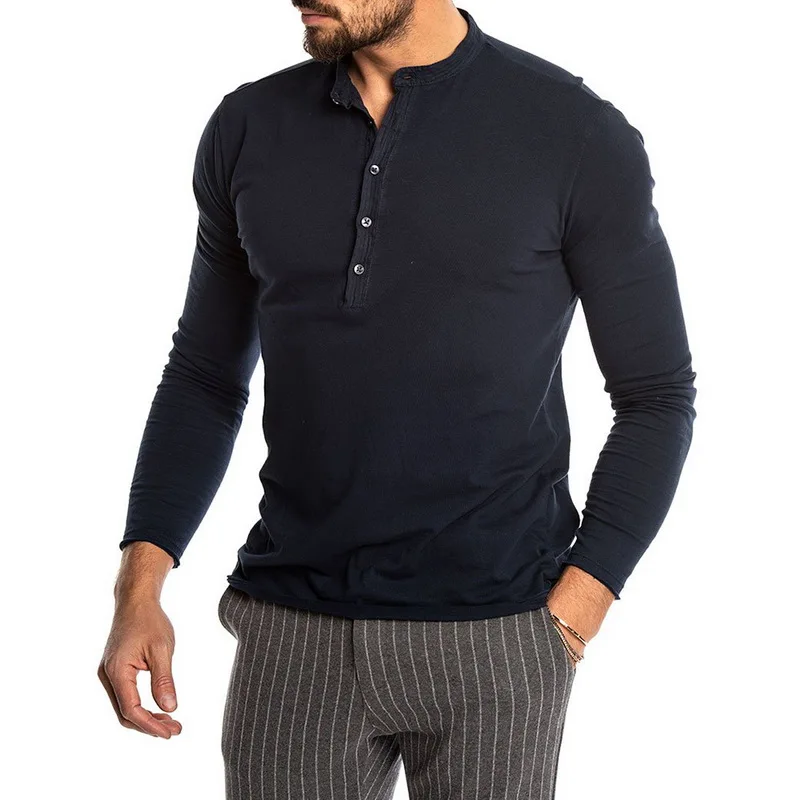 

2019 New Fashion Men's Solid Color Long Sleeve O-neck T-shirts Mens Casual Slim Fit Henley Shirts Sweatshirt Joggers Tops