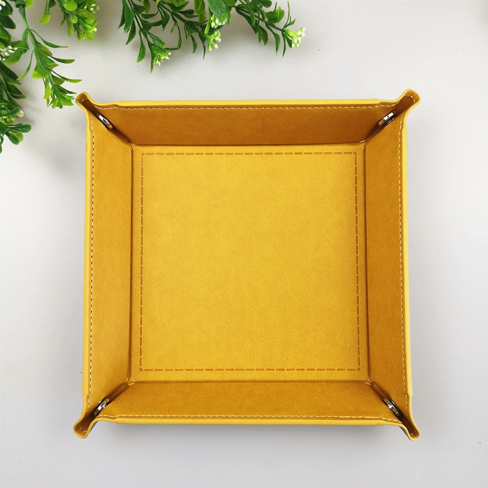 18x18cm Four corners PU leather tray change tray sundries storage box dried fruit plate desktop storage tray - Цвет: G