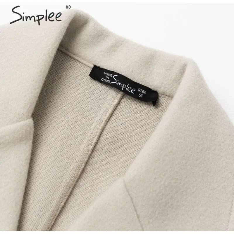 Simplee Wool blend winter tweed coat women Long sleeve elegant sash belt female outwear coat Autumn winter streetwear coat