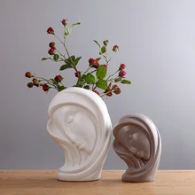 Human Face Ceramic Flowerpot Nordic Art Sculpture Flowerpot Living Room Decoration Female Face Flowerpot Home Garden Decoration