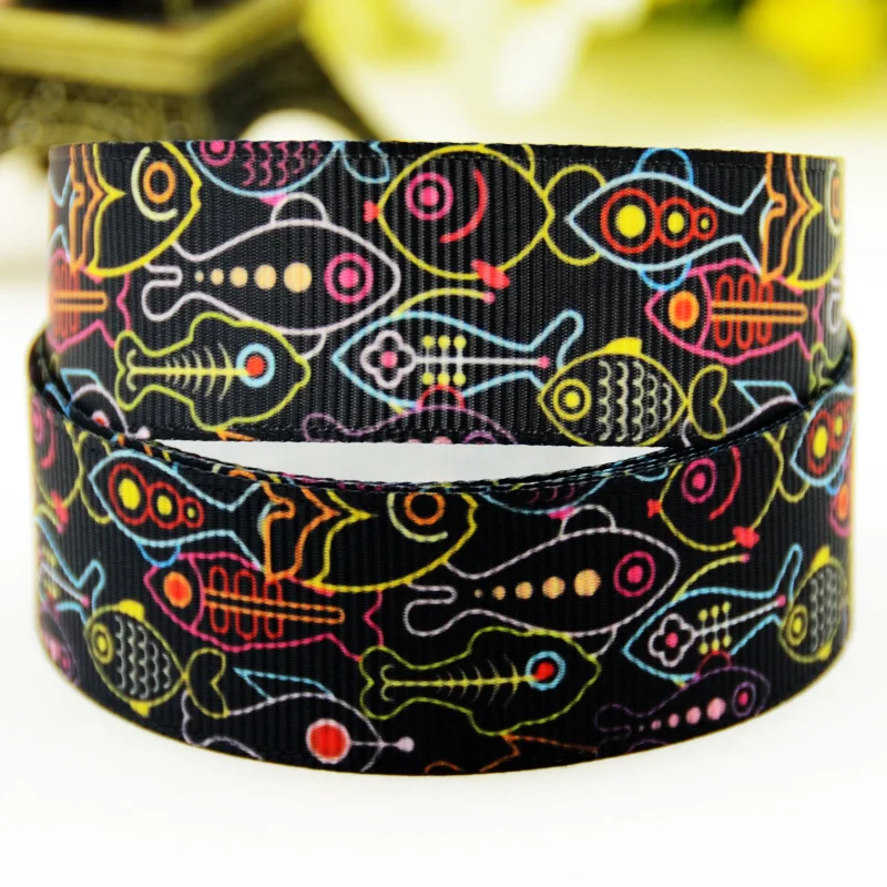 

22mm 25mm 38mm 75mm Fish Cartoon printed Grosgrain Ribbon party decoration 10 Yards X-02922