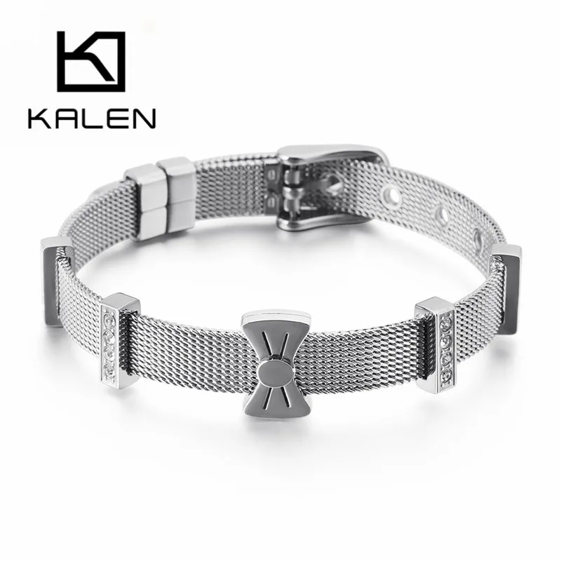 

KALEN New Bohemia Bangles For Women Gold/Silver Stainless Steel Cubic Zircon Bowknot Lacing Clasp Mujer Bangle Party Jewelry