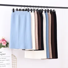*#Best Price 60-90CM Elastic Band Women Skirts Autumn Winter Warm Knitted Straight Skirt Ribbed Ribbed Mid-Long Skirt Black *#Best Price 60-90CM Elastic Band Women Skirts Autumn Winter Warm Knitted Straight Skirt Ribbed Ribbed Mid-Long Skirt Black