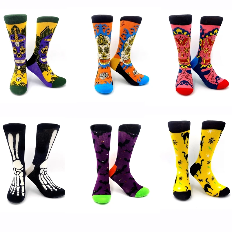 

Street fashion Harajuku unisex socks funny skull foot bones bat cat Halloween socks hip hop skateboard fashion women socks