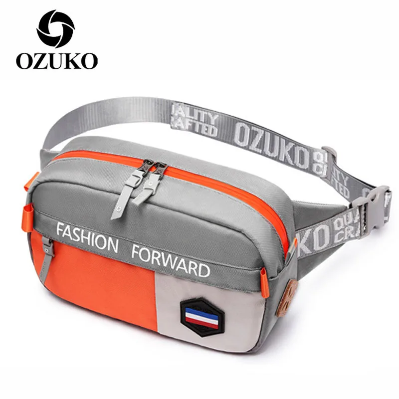 

OZUKO New Sport Waist Bags for Men Outdoor Waterproof Male Belt Bag 9.7 Inch Ipad Crossbody Pocket Large Capacity Chest Bag Pack