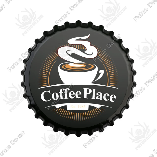 Putuo Decor Coffee Bottle Cap Metal Sign Plaque Metal Vintage Tin Sign Decor for Kitchen Cafe Pub Bar Club Home Wall Decoration CBK0160