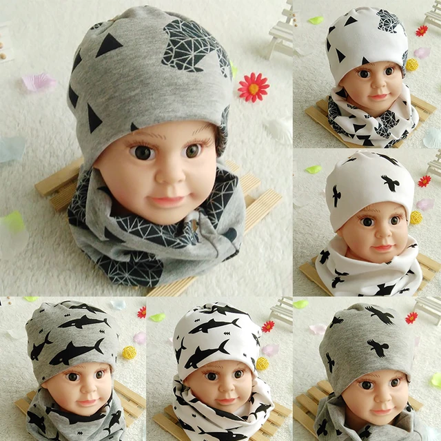 Bonnet en coton pour enfant, écharpe, chapeau, écharpe, fil élastique,  doux, dessin animé, foulard, bébé, chaud