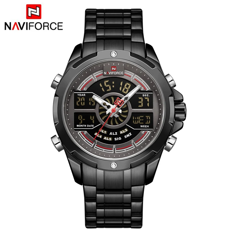 NAVIFORCE мужские часы Топ люксовый бренд мужские s Аналоговый Цифровой двойной дисплей мужские модные водонепроницаемые наручные часы из нержавеющей стали
