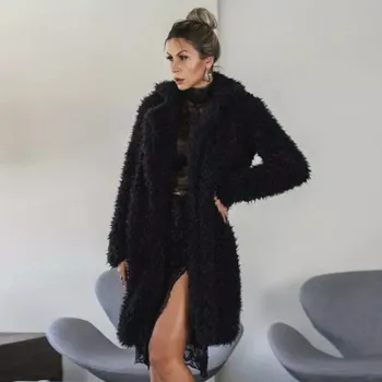 

Warm Winter Fuzzy Fluffy Coat Women Fleece Fur Long Sleeve Cardigan Jacket Outerwear Female Black Long Sleeve Hoody Sweater Top