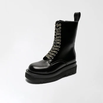 

Platform Boots Women Shoes 2020 New Black Leather Ankle Boots Women Luxury Shoes Thick Bottom Motorcycle Boots Shoes Woman