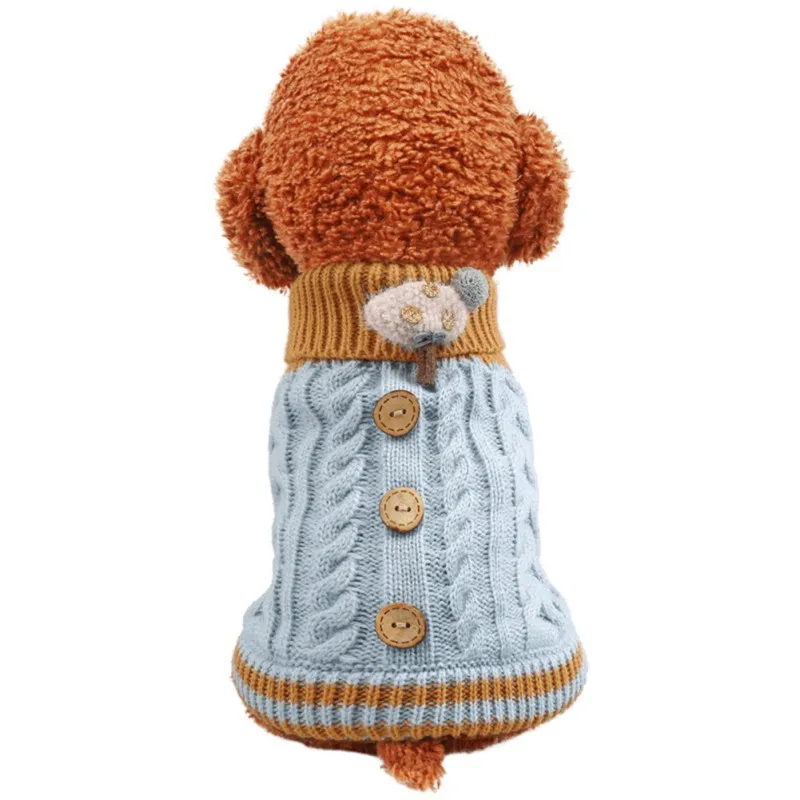 

Pet Autumn Winter Knitting Twist Sweater With Button Small Dog Cat Clothes Crochet Cloth Christmas Dog Sweater Decoration
