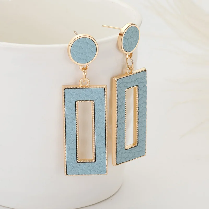 

ZWC Korean New Love Temperament Leather Drop Earrings For Women Party Fashion Personality Simple Rectangular Earrings Jewelry