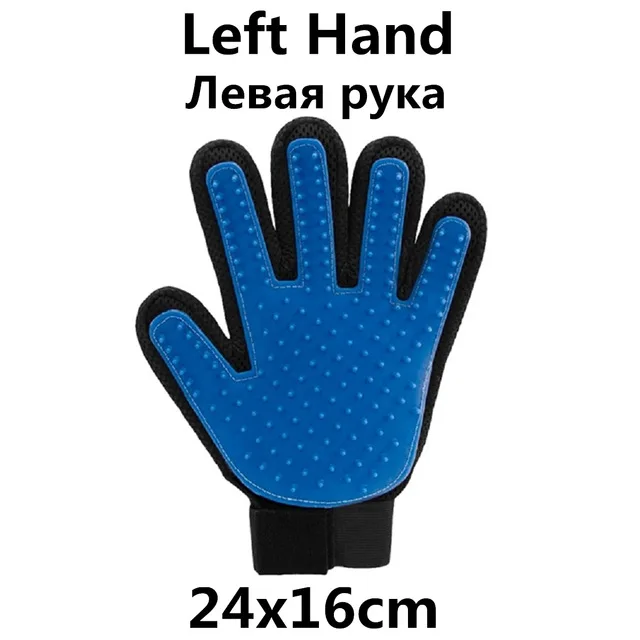 guante para gato dog Grooming Glove pet products mascotas cat Deshedding Hair Remove Cleaning Puppy Massage dla psa gatos perros Blue Left Hand