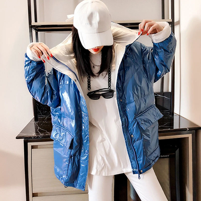 2020 Glossy Winter down Jacket Women hooded