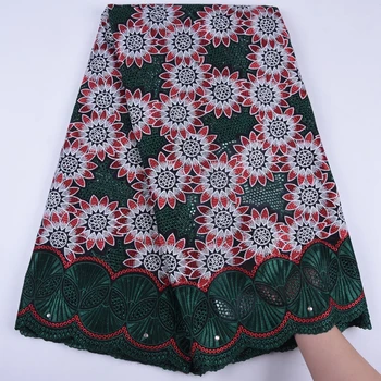 

High Quality African Swiss Voile Lace In Switzerland Holes Design Swiss Nigerian Cotton Lace Fabric With Stones For Dress F1728