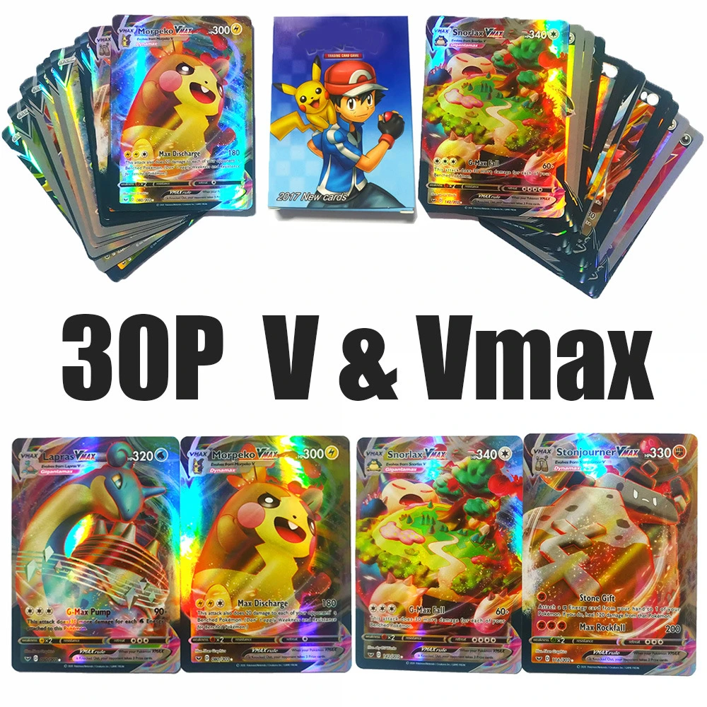 Juego de cartas de Pokemon de Sword & Shield Vmax, juego de cartas coleccionables en inglés, brillante, 30 Uds.