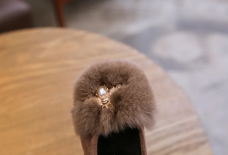 Girls Casual Fur Shoes Butterfly Decoration Baby Girl Scoop Shoes Children Moccasin Kids Fashion Performance Show Flats