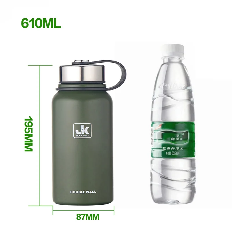 610ml Green Логотип нержавеющая сталь на заказ вакуумная фляга термобутылка двухслойные термосы чашка для бутылок с водой Спортивная уличная шейкер кружка - Цвет: 610ml Green