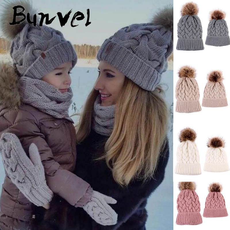 Bunvel Mommy and me Beanie, детская шапка, шапка для маленьких мальчиков, одежда для женщин и мужчин, вязаные теплые зимние шапки для детей, шапка для всей семьи 35