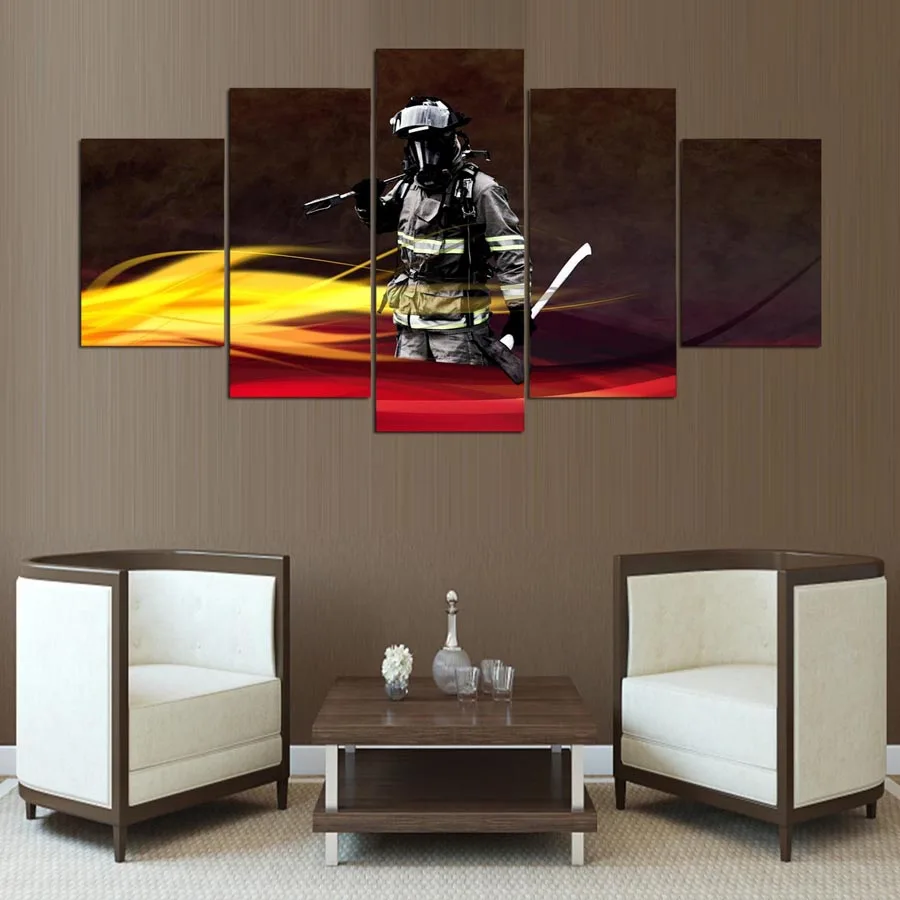 JIE DO ART Home Decor Draw on Canvas Poster and Print Picture Wall 5 Panel Fireman Living Room Decoration | Дом и сад