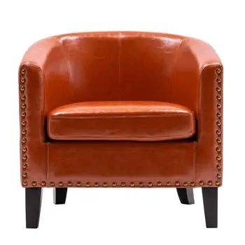 

(73x64x70cm) Circle Chair Modern Minimalist Single Sofa with Copper Nails PU Brown Orange
