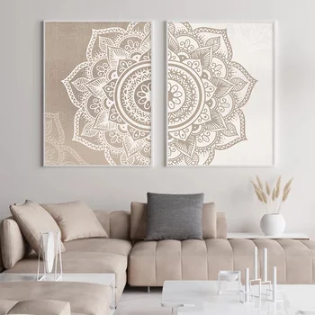 

Wall Art Pictures Neutral Color Brown Boho Posters and Prints Canvas Painting Yoga Gift Living Room Bedroom Decoration