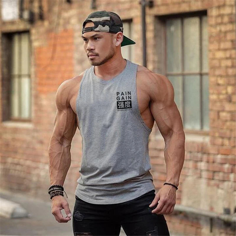 Men Gym Muscle Workout Fitness Solid Tank Top Y Back Bodybuilding Stringer Shirt 