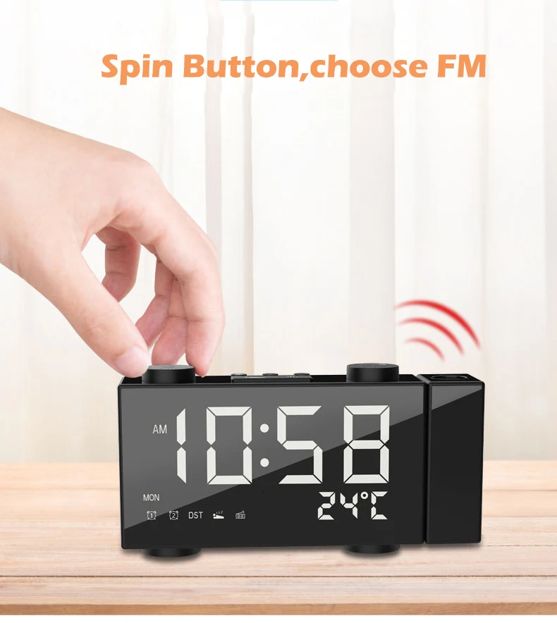 Digital FM Radio Alarm Clock With Projection Led Desk Clock Snooze Function Temperature Display USB Charger Table Despertador