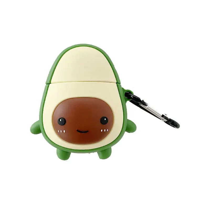 

Cute Avocado Pattern Soft Silicone Protective Cover Shockproof Case Skin with Carabiner for Airpods 1/2 Charging Box