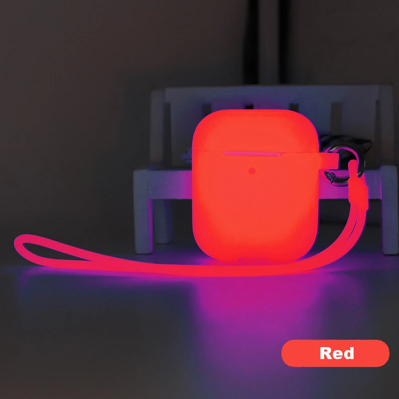 Для Apple Airpods Air Pods 1 2 Наушники фосфоресцирующий силиконовый чехол светится в темноте чехол облегающий рукав Чехол Коробка - Цвет: Красный