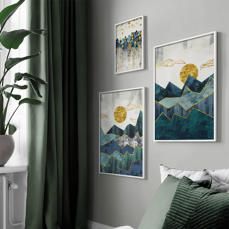 Abstract Red Romance Geometric Mountain Landscape Canvas Painting Posters and Prints Wall Art Picture for Room Home Decor | Дом и сад