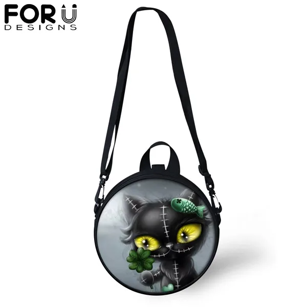 FORUDESIGNS, черные, готические, с принтом кота, круглые сумки через плечо для женщин, подростков, девочек, сумка-мессенджер, сумка через плечо, кошелек - Цвет: CDGX1435I