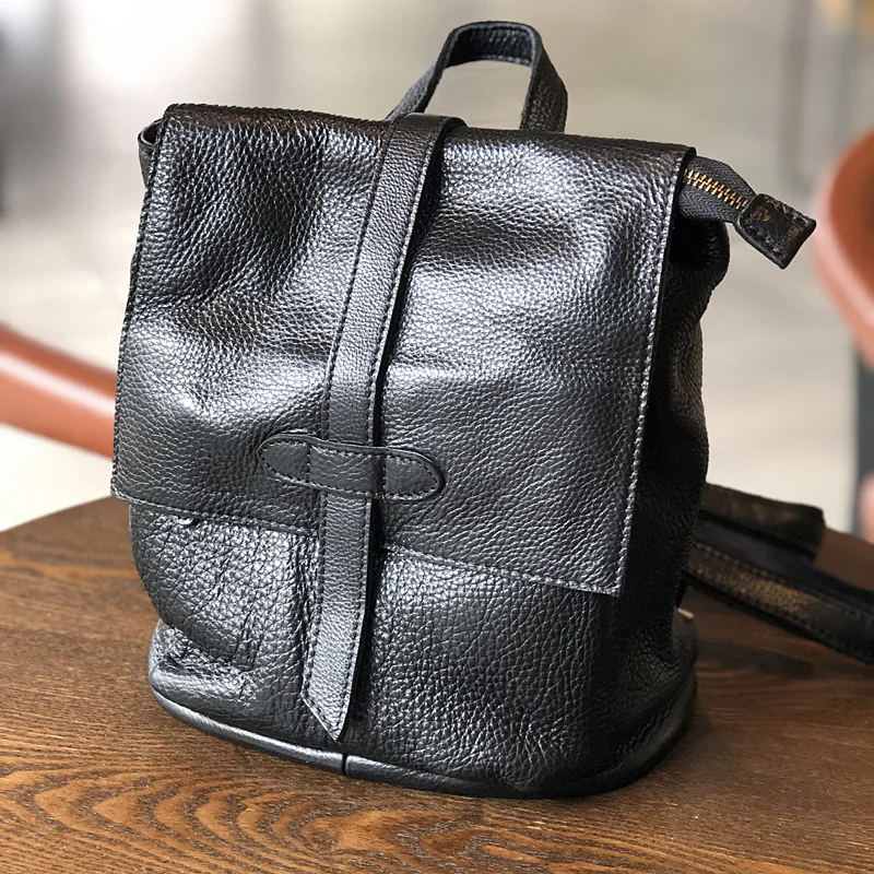 Natural Real Cowhide Women Backpack Vintage Genuine Leather Simple Small Bagpack Travel Soft Mini Cute Bookbags For Girls 