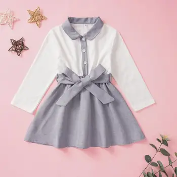 

PatPat Autumn girl bow long sleeve dress for Kids Girl