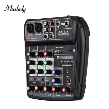 

Muslady AI-4 Compact Mixing Console Digital Audio Mixer 4-Channel BT MP3 USB Input 48V Phantom Power for Recording DJ